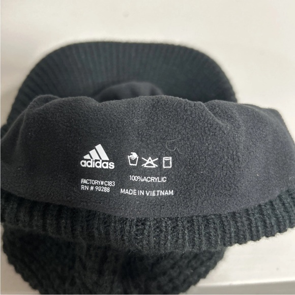 Adidas Black Cable Knit Climawarm Brim Beanie Fleece Lined Hat Women’s OSFM - Picture 8 of 9
